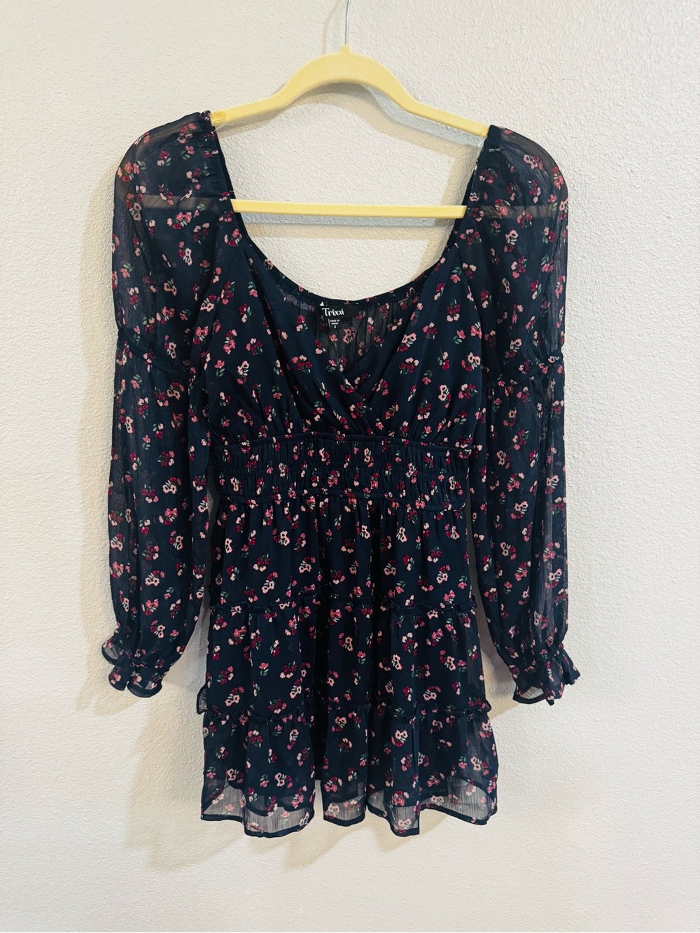 Trixie blue Floral Smocked Long-Sleeve Dress